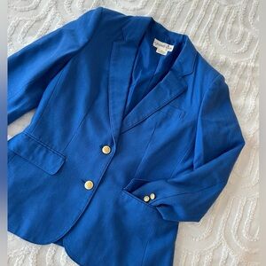 Vintage Grand Tier Cobalt Blue Blazer Gold Crest Buttons Made in Japan Size 12